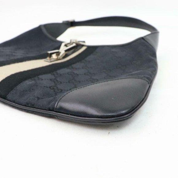 Gucci Jackie Triangular Shaped Purse Black Large G Logo Print Leather And Canvas - Picture 4 of 8